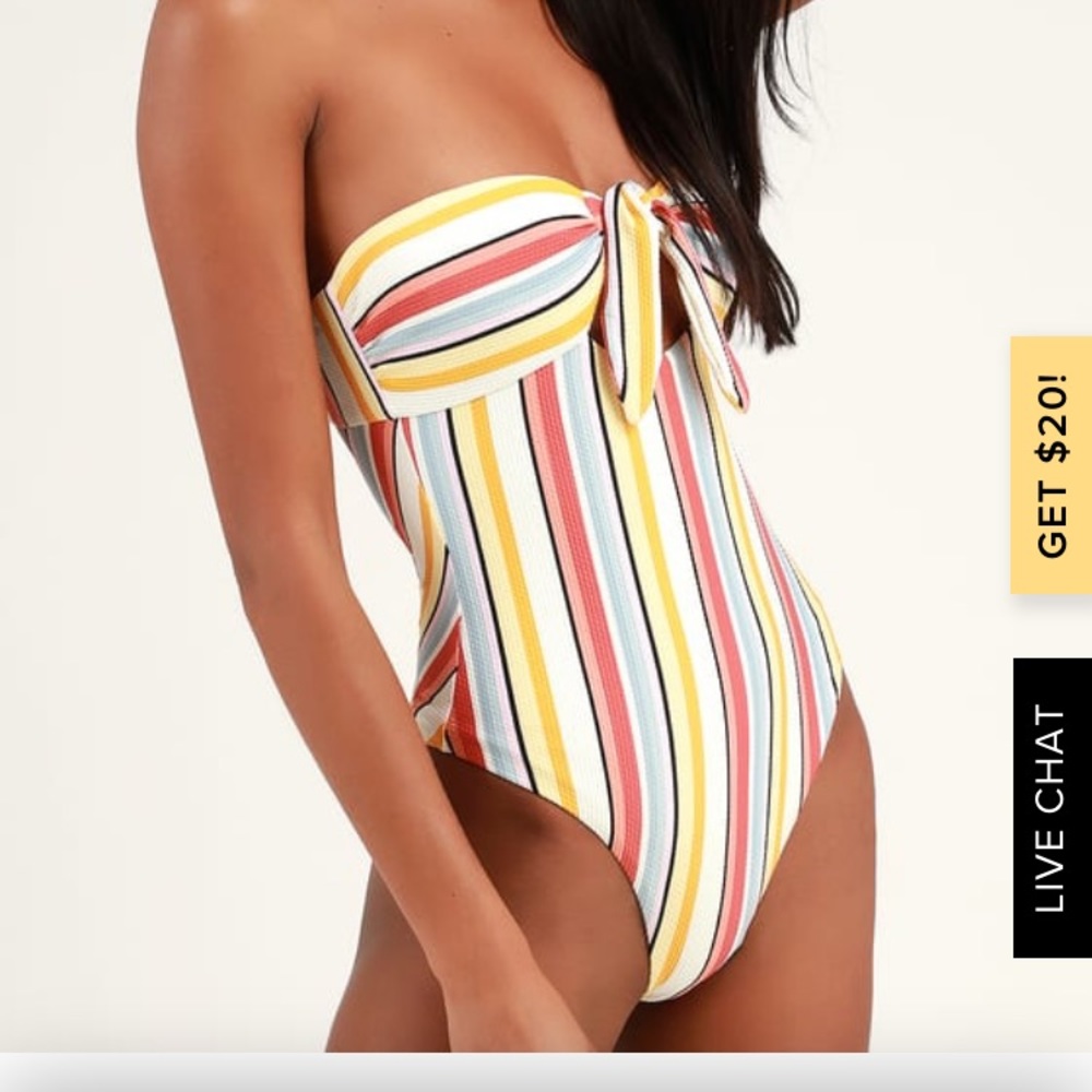 SALE PARADISE YELLOW MULTI STRIPED TIE-FRONT SWIM